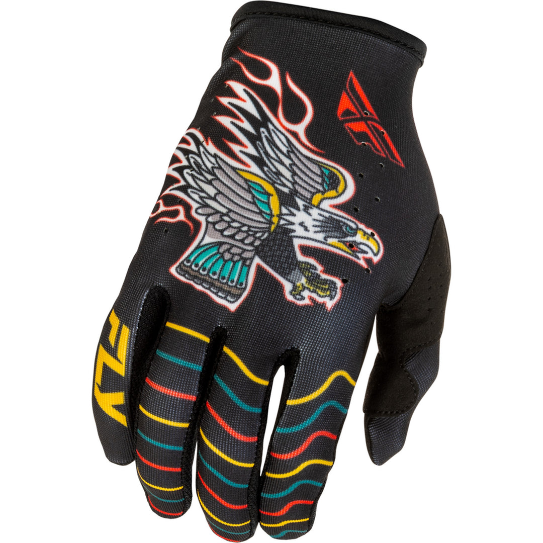 Fly Racing Youth Lite Americana Gloves Black/Red/Gold - Back of Hand View