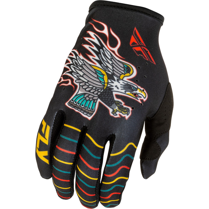 Fly Racing Youth Lite Americana Gloves Black/Red/Gold - Back of Hand View