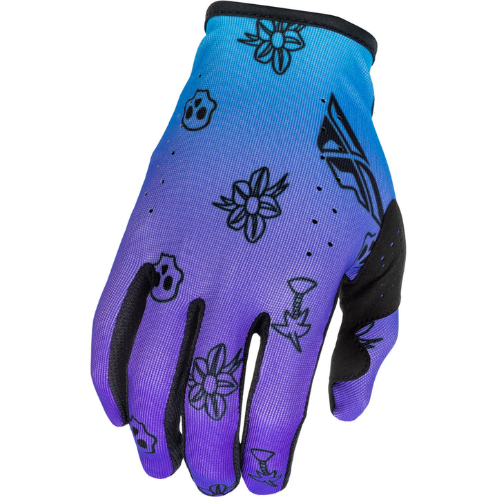 Fly Racing Youth Lite Outline Gloves Purple/Blue/Black - Back of Hand View