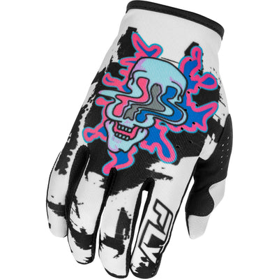Fly Racing Youth Lite Warp Gloves White/Blue/Pink - Back of Hand View