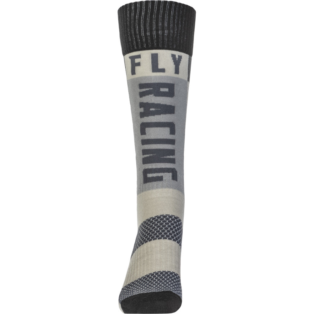 Fly Racing Youth MX Socks - Thick Grey/Black - Front View
