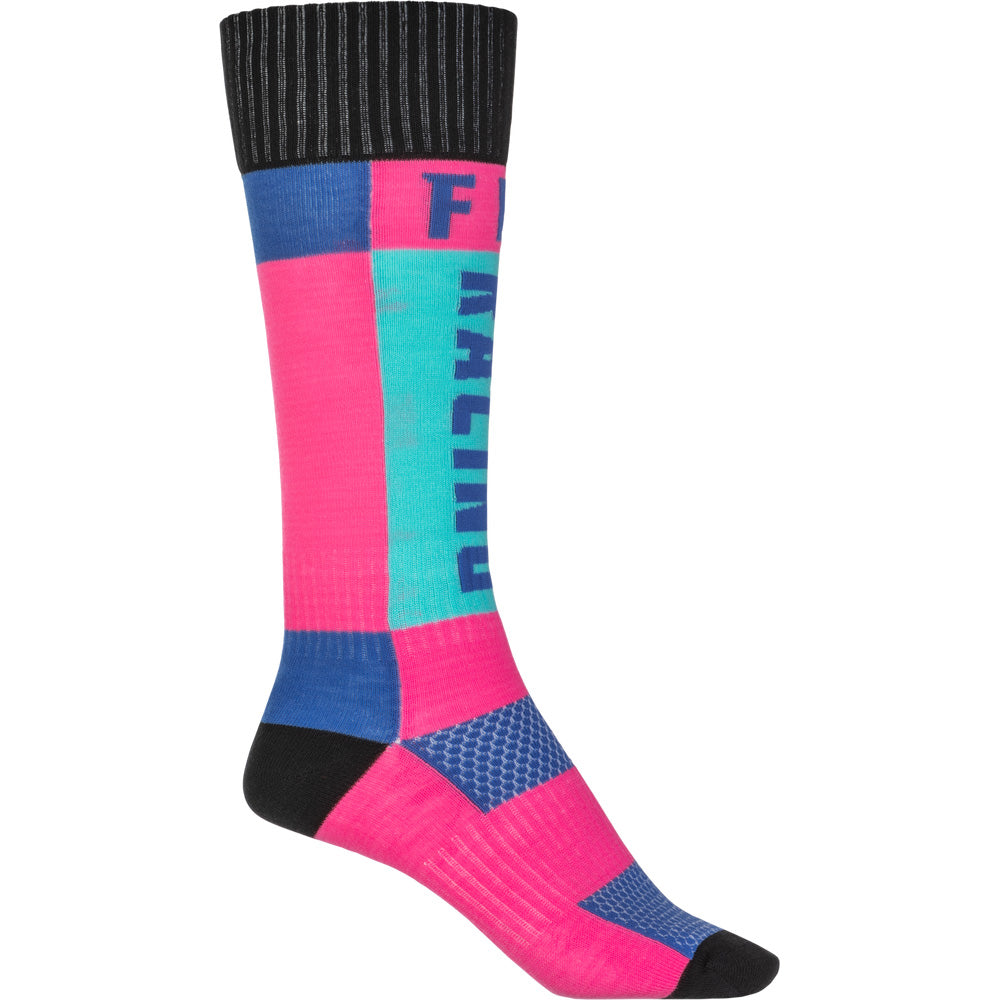 Fly Racing Youth MX Socks - Thick Pink/Blue - Outer Side View