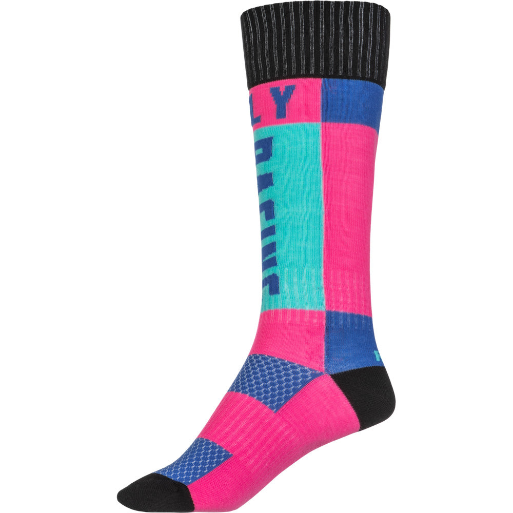 Fly Racing Youth MX Socks - Thick Pink/Blue - Inner Side View