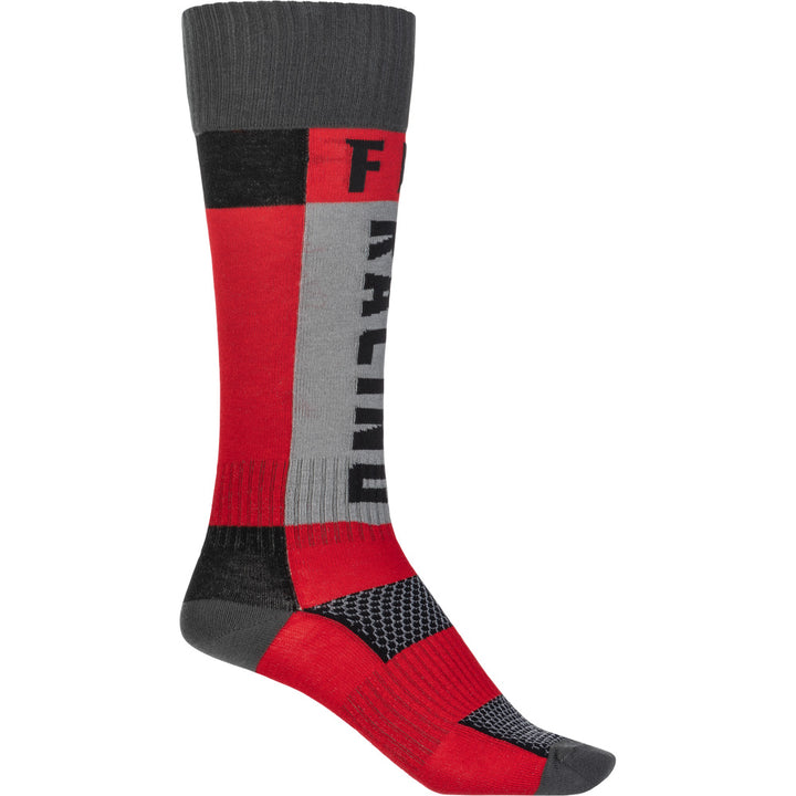 Fly Racing Youth MX Socks - Thick Red/Grey - Outer Side View