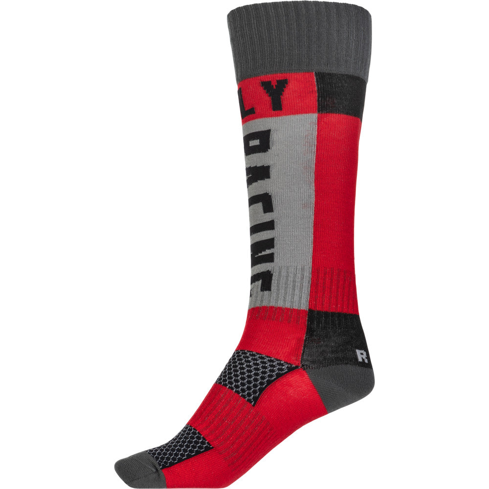 Fly Racing Youth MX Socks - Thick Red/Grey - Inner Side View