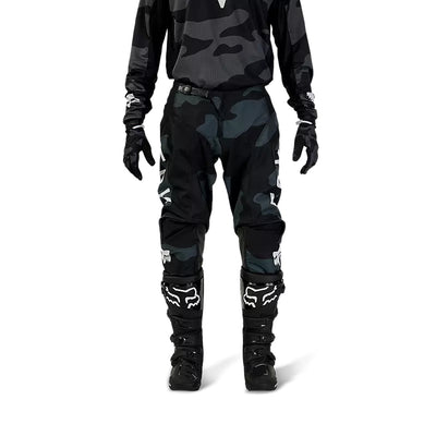 Fox Racing 180 Bnkr Pants Black Camouflage - Front View of Model Posing in Pants