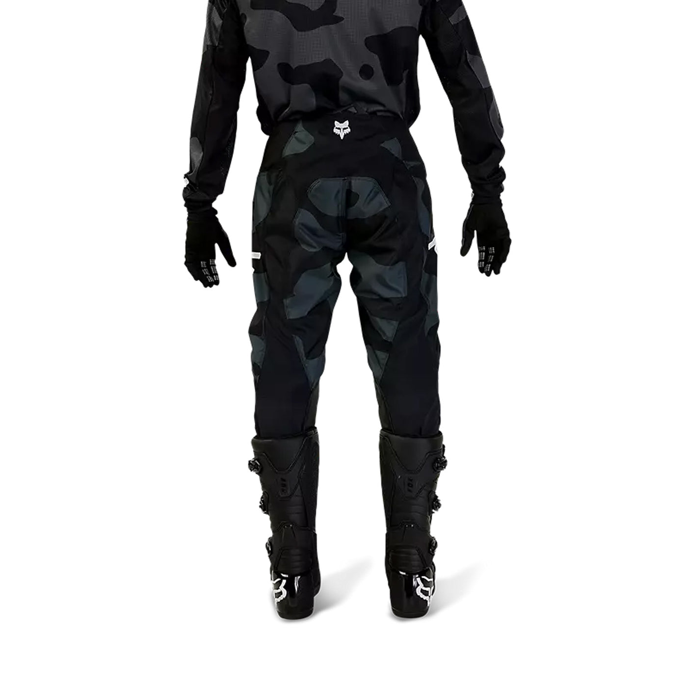 Fox Racing 180 Bnkr Pants Black Camouflage - Rear View of Model Posing in Pants