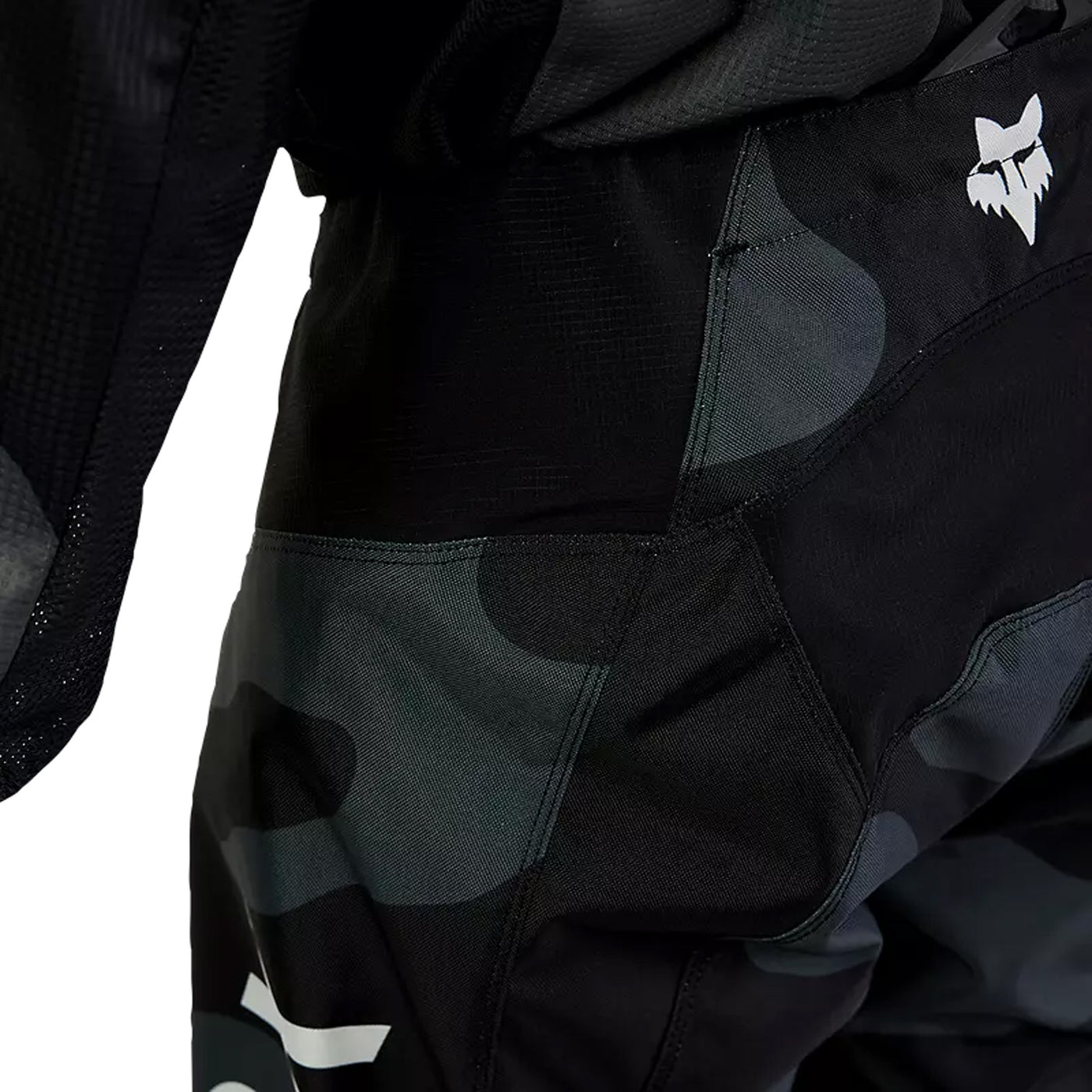 Fox Racing 180 Bnkr Pants Black Camouflage - Close-Up of Side Rear Details