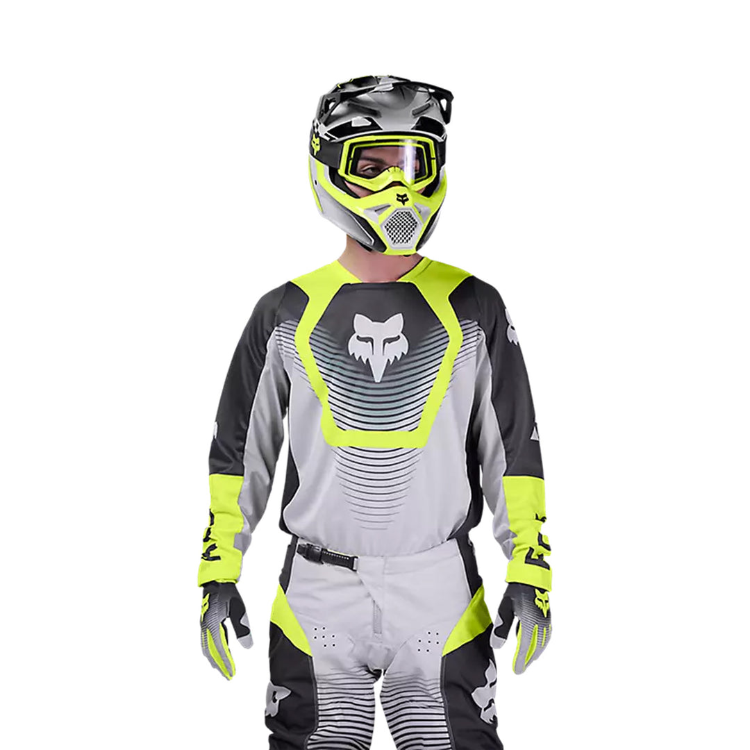 Fox Racing 180 Collect Jersey Grey/Yellow - Front View of Model Wearing Jersey