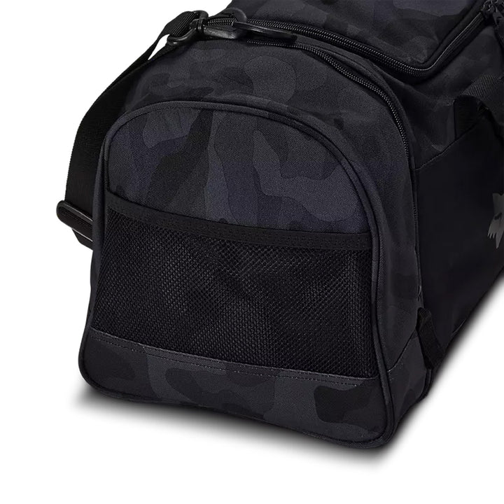 Fox Racing 180 Duffle Gear Bag Black Camouflage - Close-Up of Mesh Pocket on One End