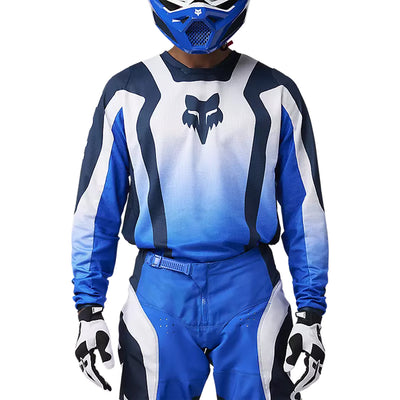 Fox Racing 180 Lean Jersey Blue - Front View of Model Posing in Jersey