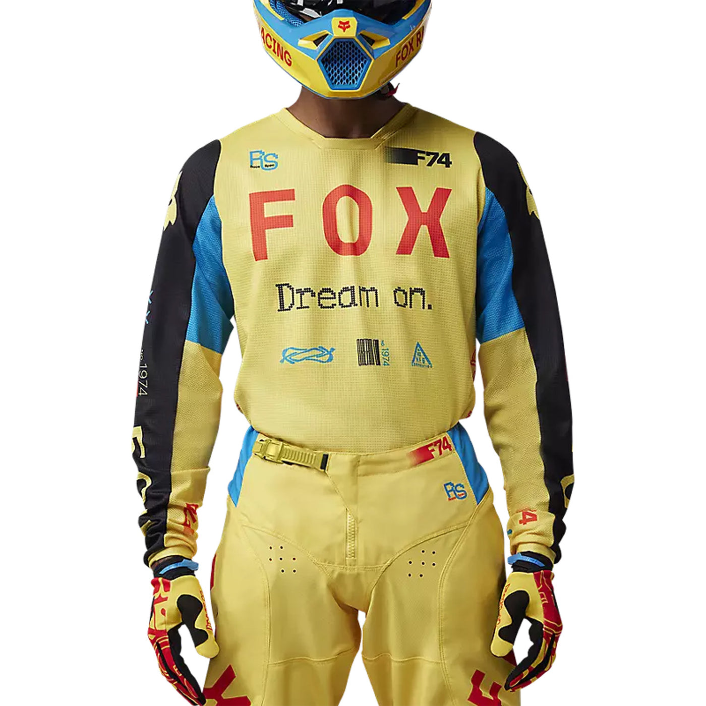 Fox Racing 180 Race Spec Jersey Pale Yellow - Front View of Model Posing in Jersey