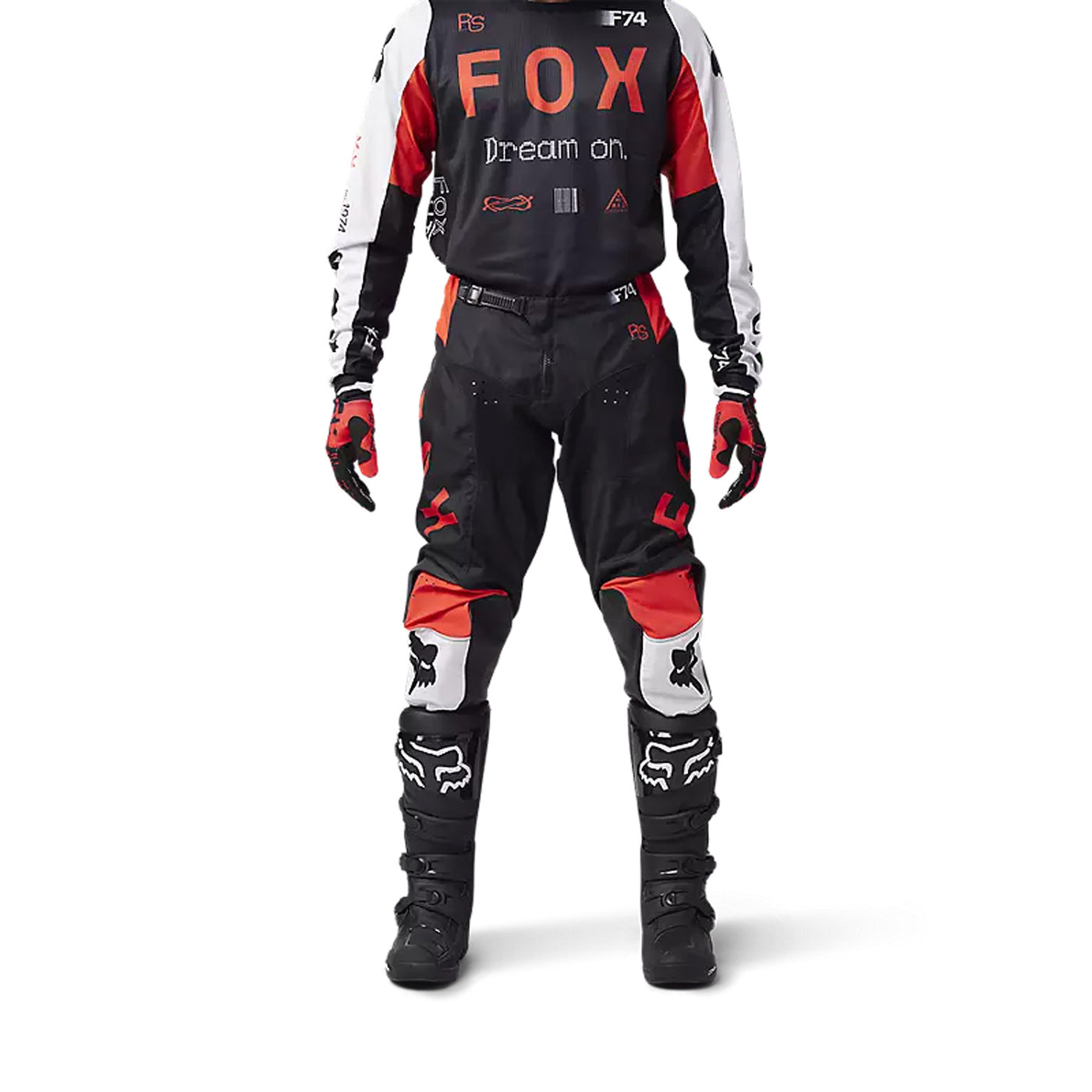 Fox Racing 180 Race Spec Pants Fluorescent Red - Front View of Model Posing in Pants