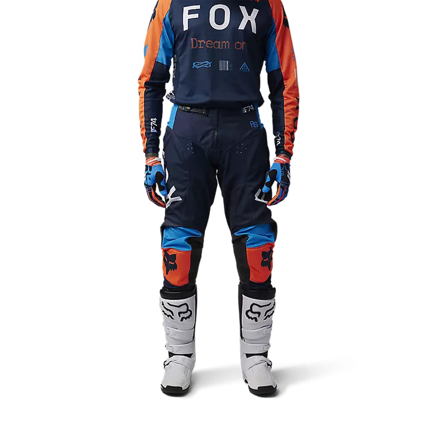 Fox Racing 180 Race Spec Pants Midnight Blue - Front View of Model Posing in Pants