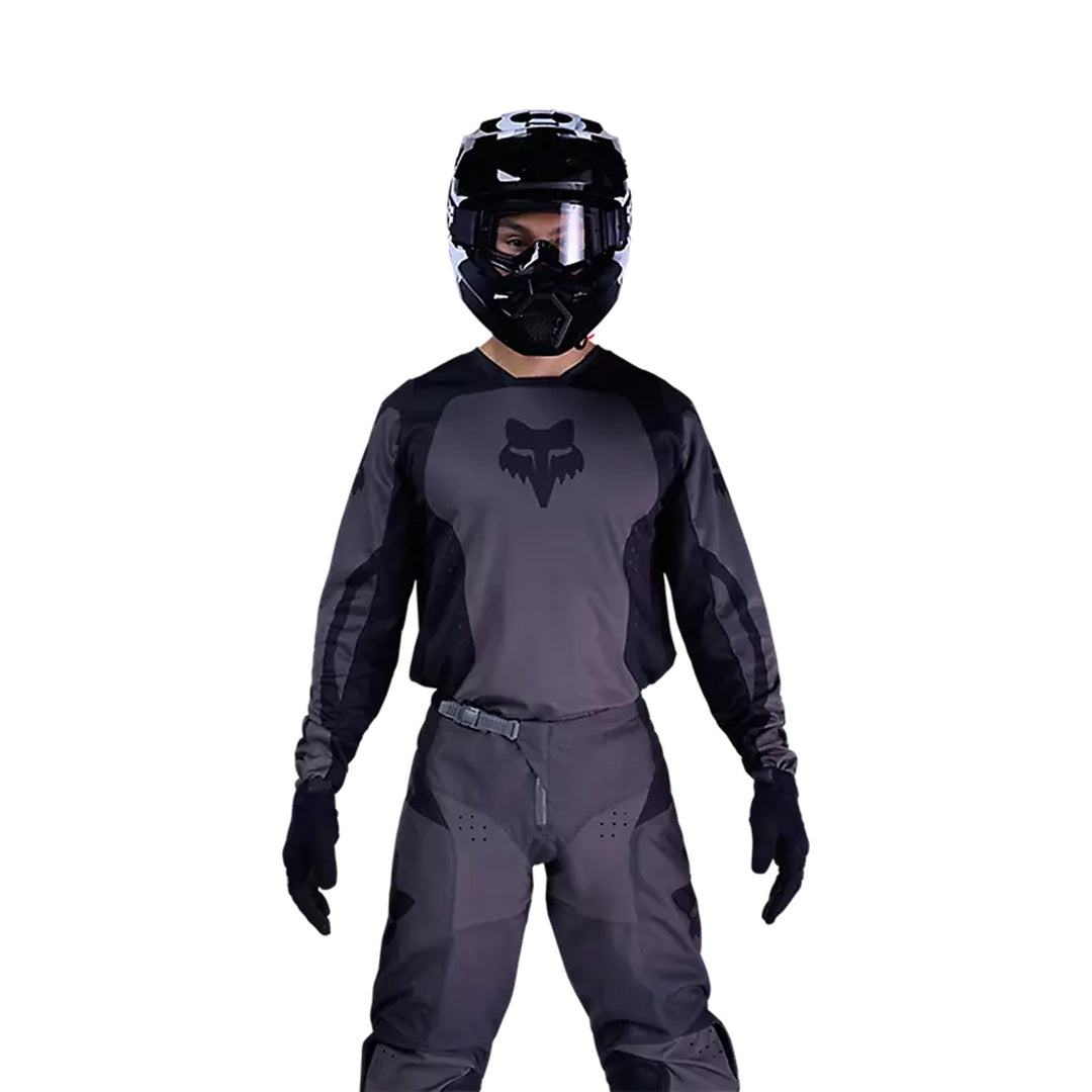 Fox Racing 180 Shield Jersey Black - Front View of Model Posing in Jersey