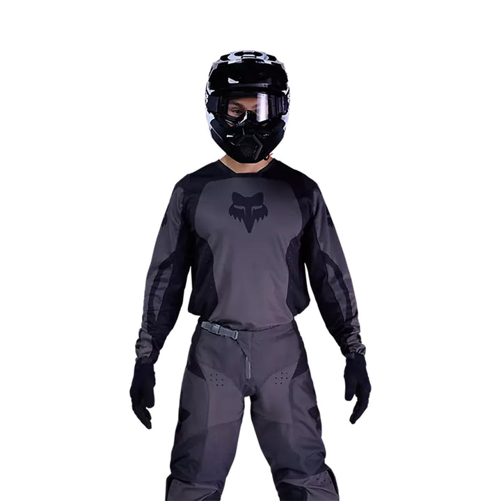 Fox Racing 180 Shield Jersey Black - Front View of Model Posing in Jersey