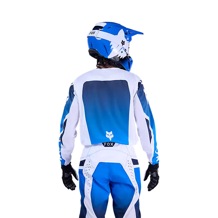 Fox Racing 180 Shield Jersey Blue - Rear View of Model Posing in Jersey