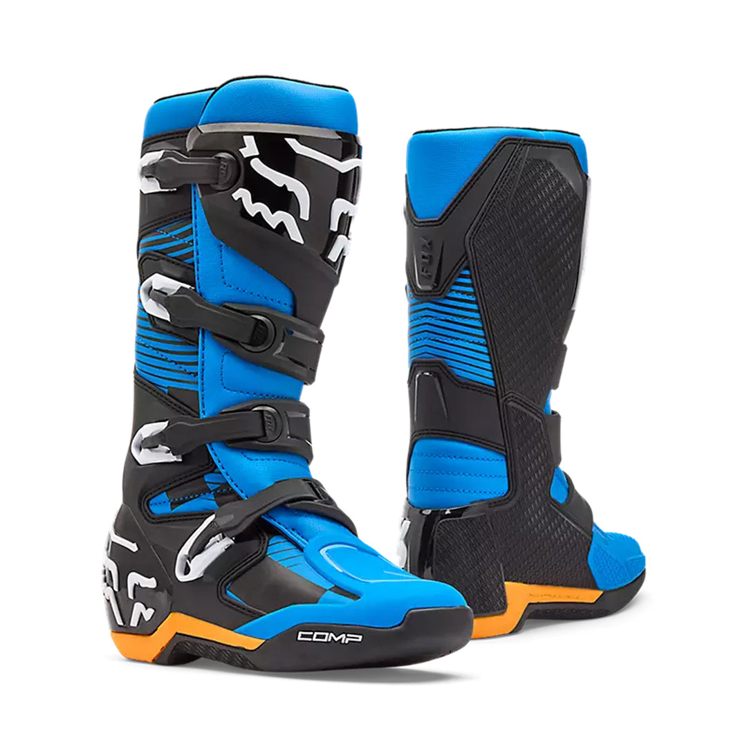 Fox Racing Comp Boots Blue - Front Side View of Pair