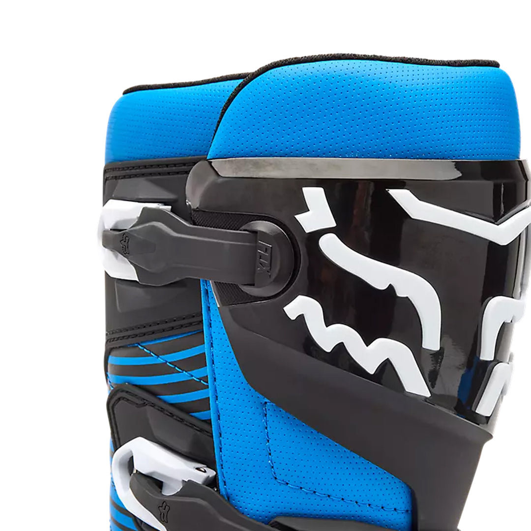 Fox Racing Comp Boots Blue - Close-Up of Top Front View