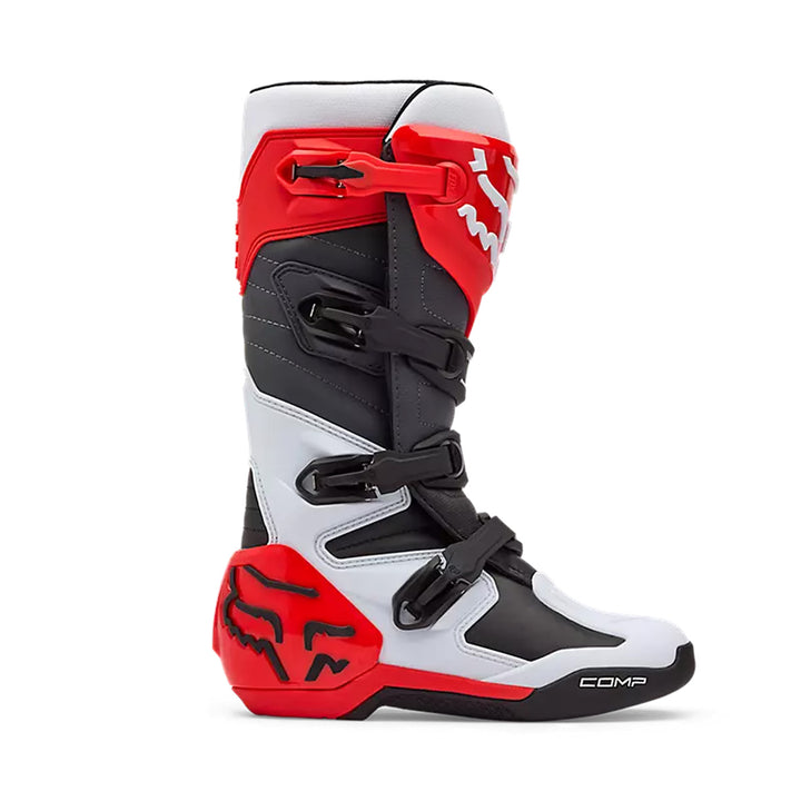 Fox Racing Comp Boots White/Fluorescent Red - Outer Side View