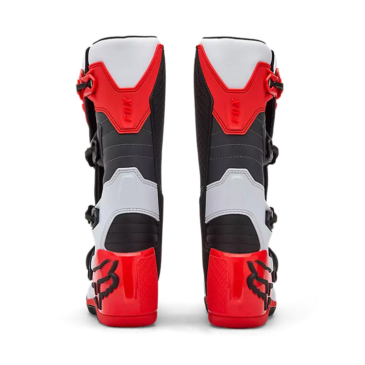Fox Racing Comp Boots White/Fluorescent Red - Rear View of Pair