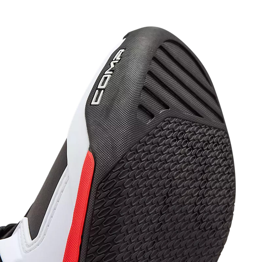 Fox Racing Comp Boots White/Fluorescent Red - Close-Up Sole View of Toe