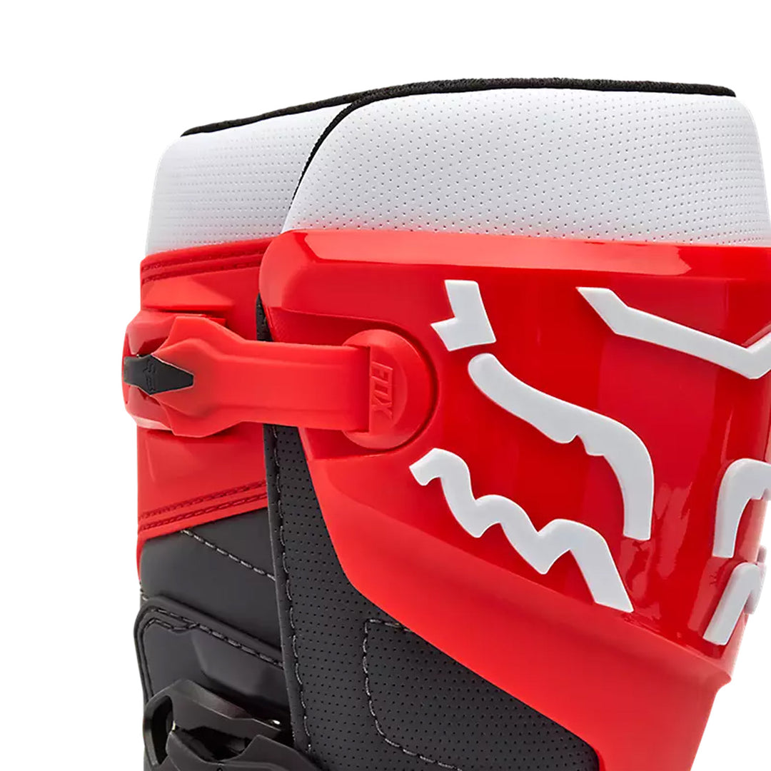 Fox Racing Comp Boots White/Fluorescent Red - Close-Up of Top Front View