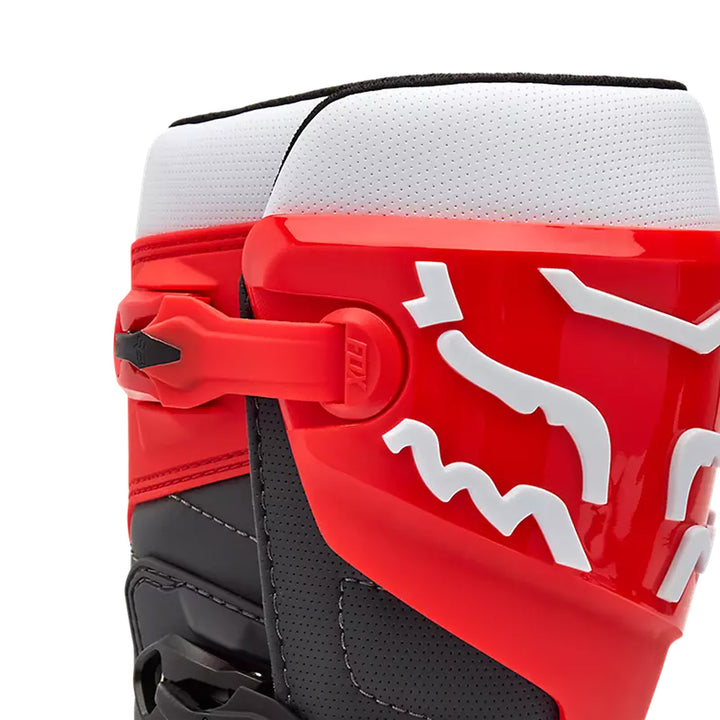 Fox Racing Comp Boots White/Fluorescent Red - Close-Up of Top Front View