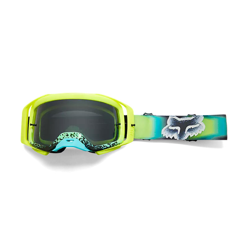 Fox Racing Airspace Horyzn Gray Lens Goggle Fluorescent Yellow - Front View with Strap Extended to Left Side