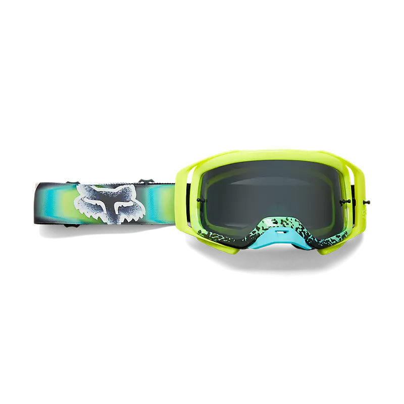 Fox Racing Airspace Horyzn Gray Lens Goggle Fluorescent Yellow - Front View with Strap Extended to Right Side