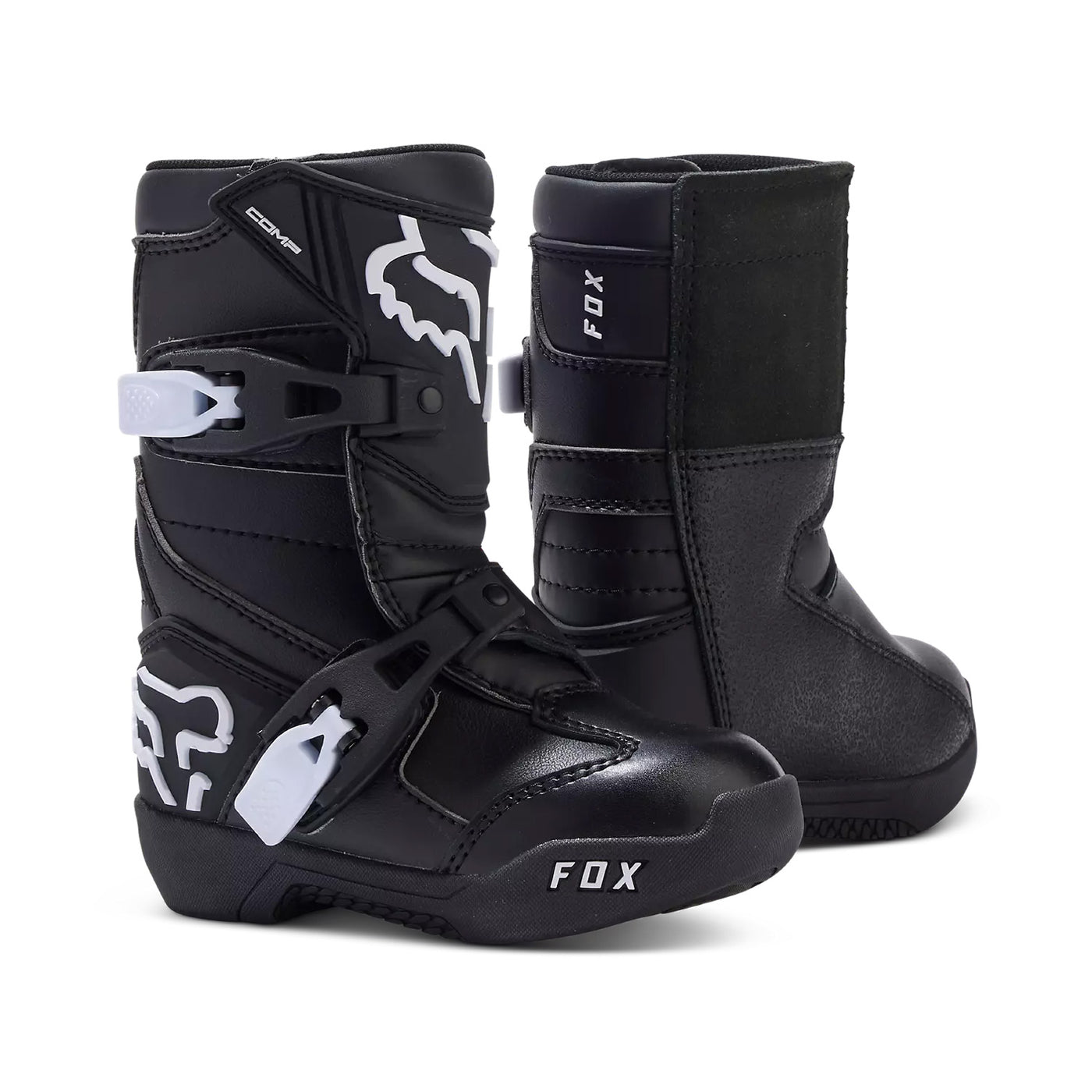 Fox Racing Kids Comp Boots Black - Front Side View of Pair