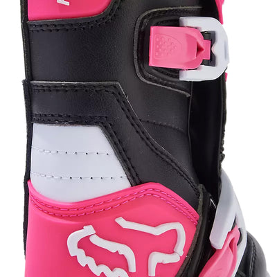 Fox Racing Kids Comp Boots Black/Pink - Close-Up Rear View of Buckles