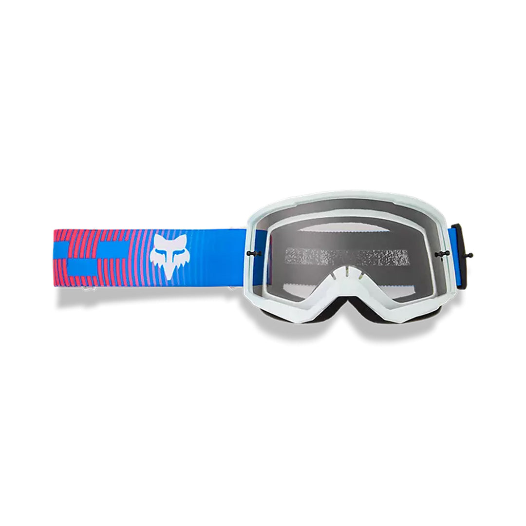 Fox Racing Main Collect Goggles Blue/Pink - Front View with Strap Extended to One Side