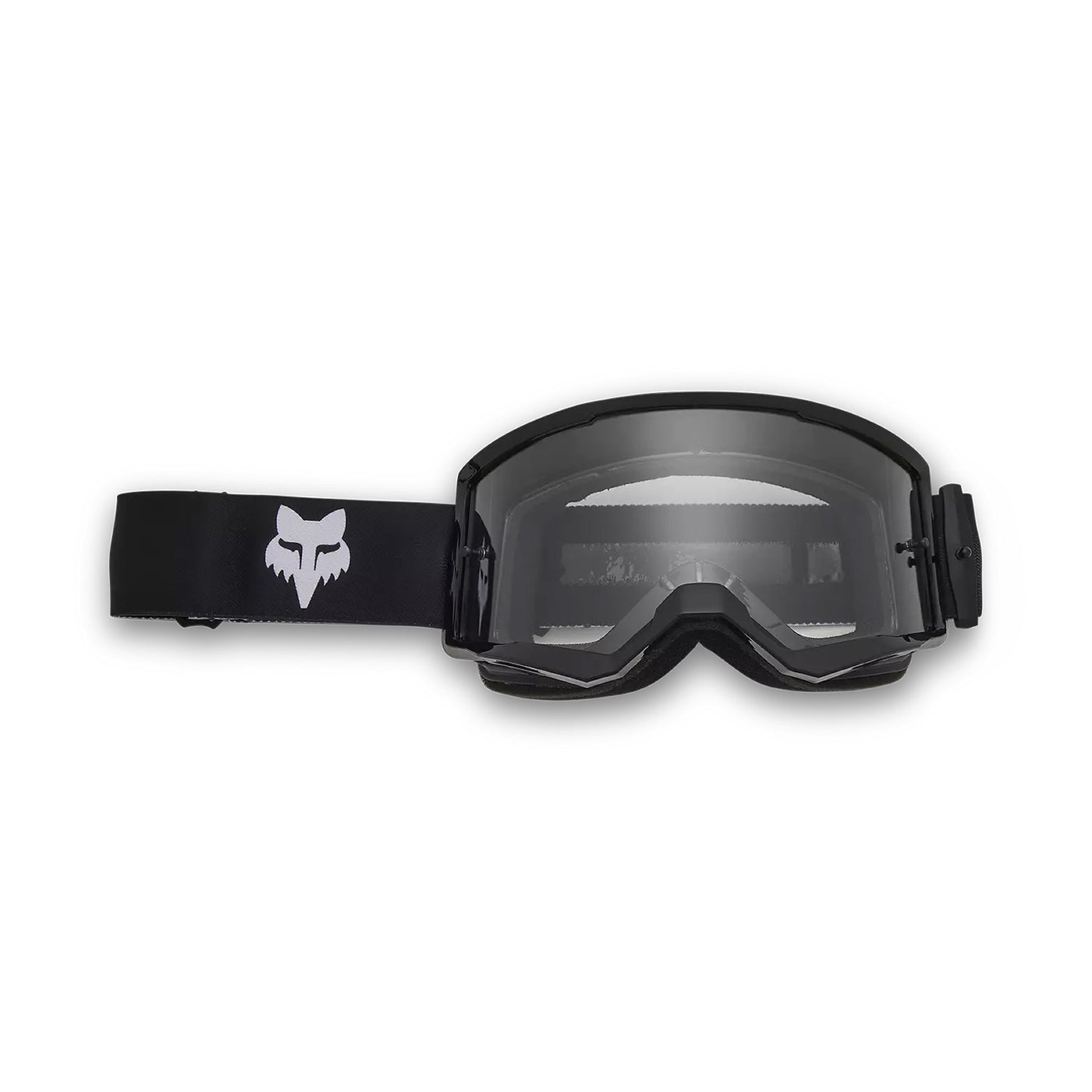 Fox Racing Main Core Clear Lens Goggles Black - Front View with Side Strap