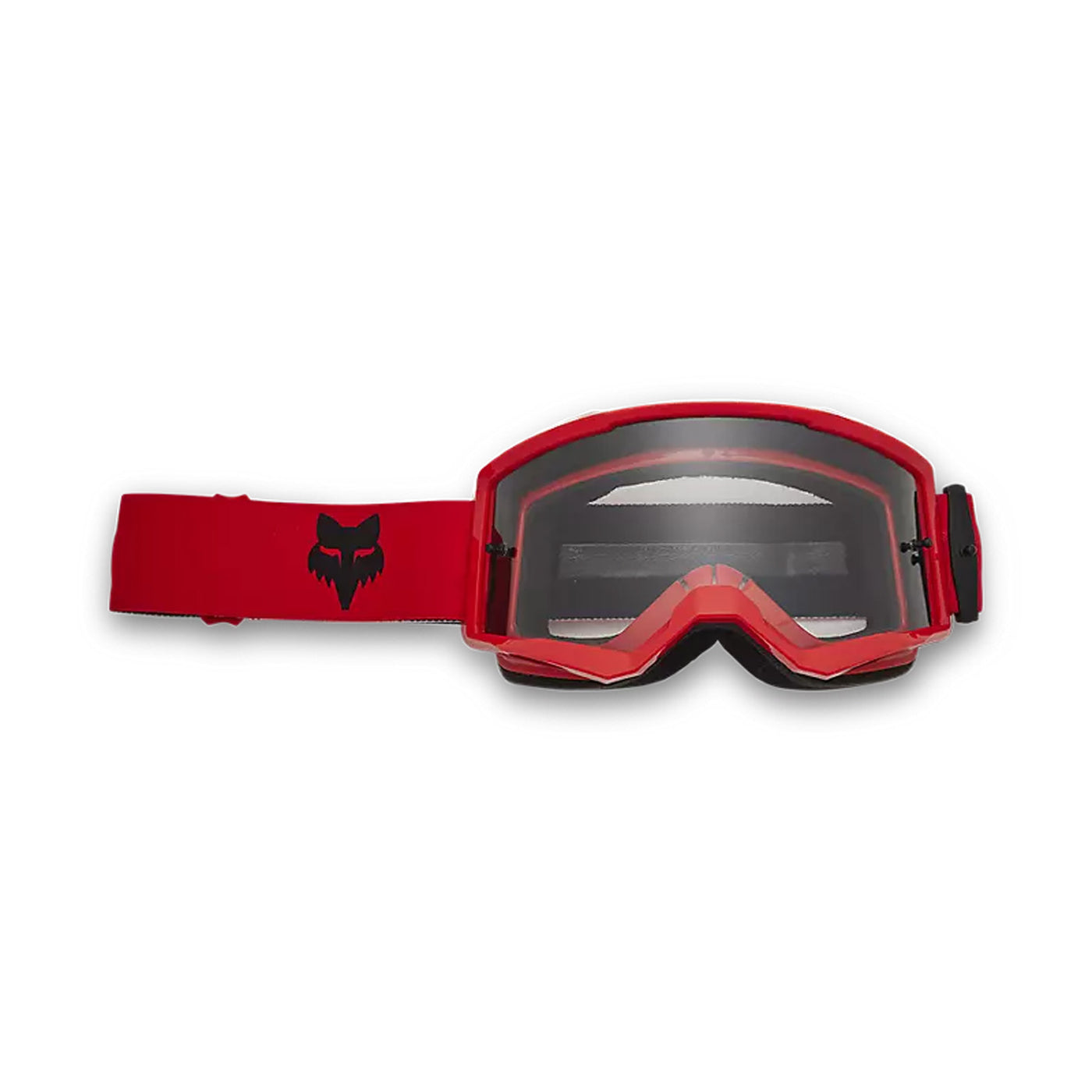 Fox Racing Main Core Clear Lens Goggles Fluorescent Red - Front View with Side Strap