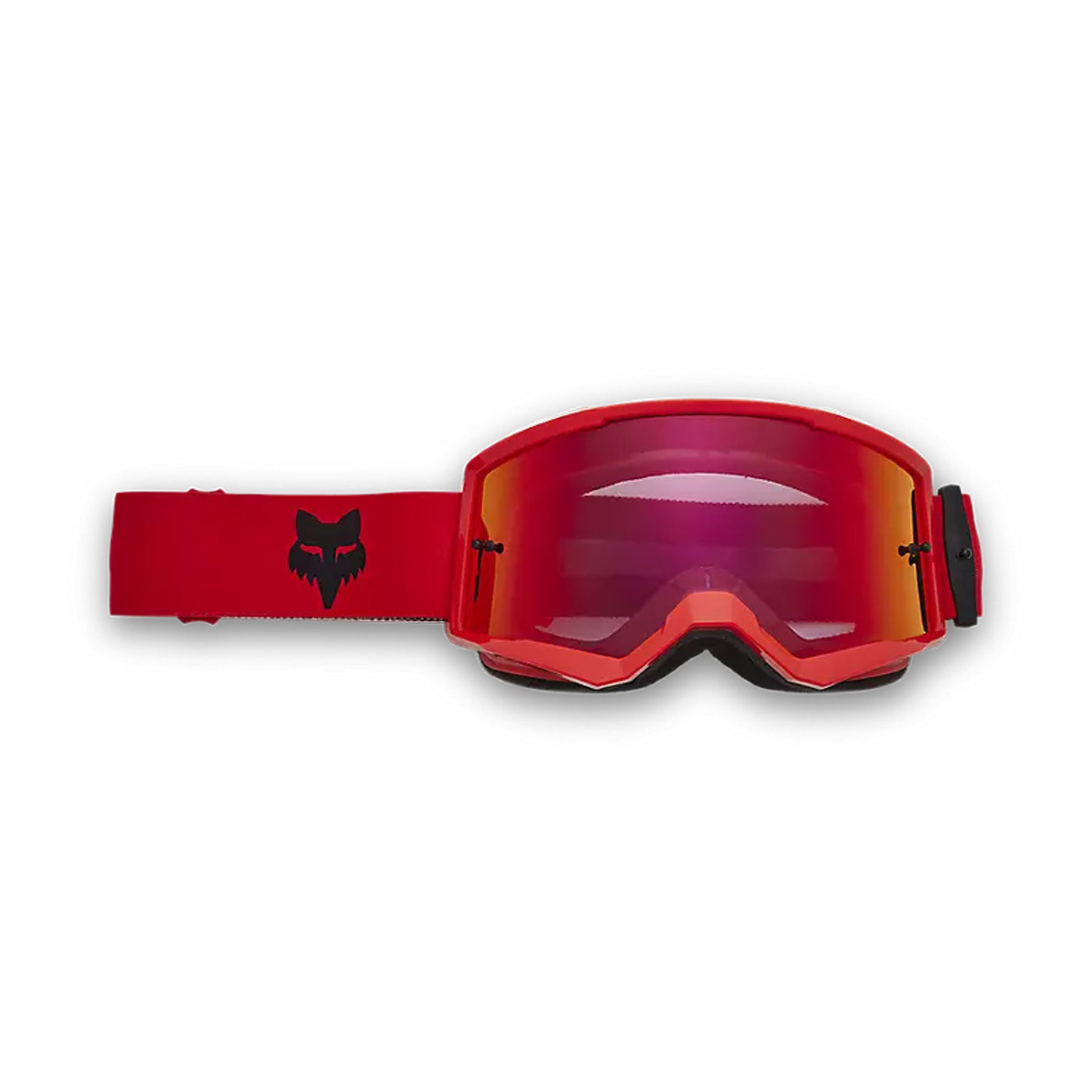 Fox Racing Main Core Mirrored Lens Goggles Fluorescent Red - Front View with Side Strap