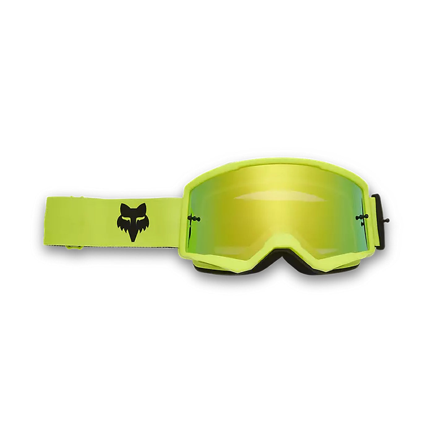 Fox Racing Main Core Mirrored Lens Goggles Fluorescent Yellow - Front View with Side Strap