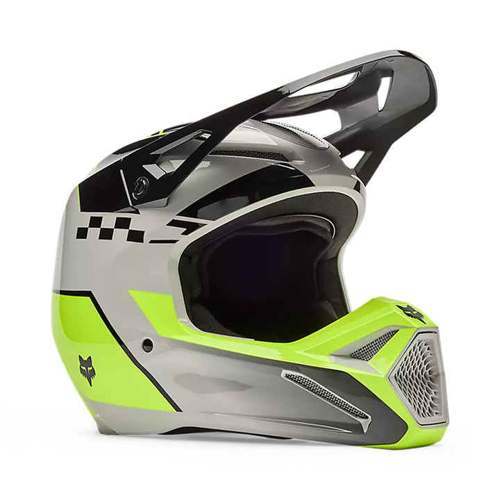 Fox Racing V1 Collect Helmet Grey/Yellow - Front Right Side View