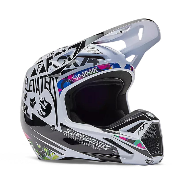 Fox Racing V1 Image Cosmo Helmet White/Black - Front Right Side View
