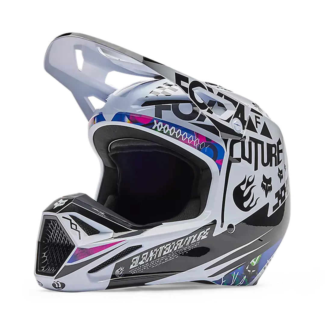 Fox Racing V1 Image Cosmo Helmet White/Black - Front Left Side View