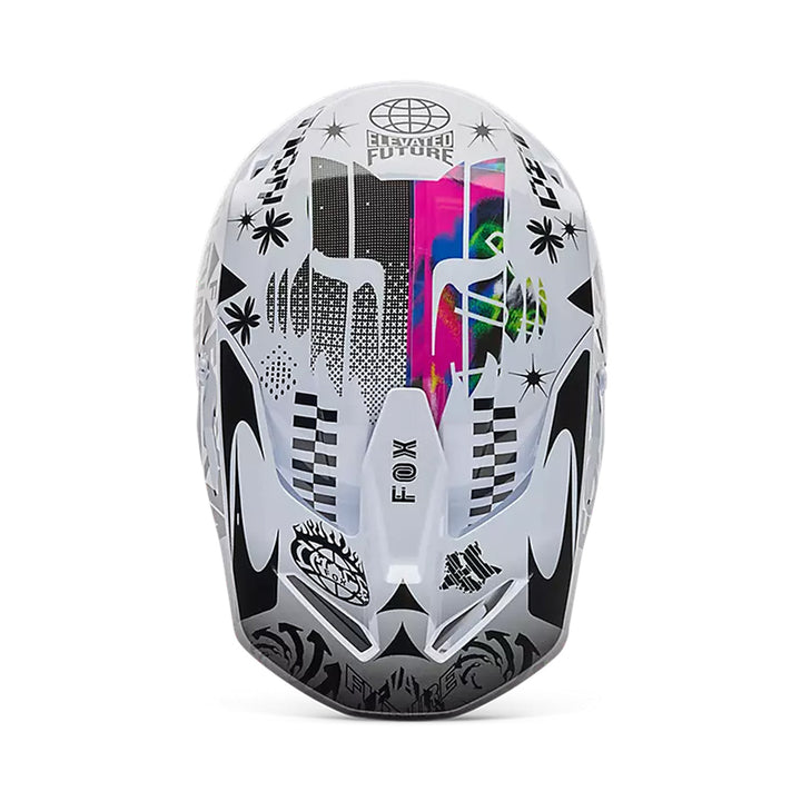 Fox Racing V1 Image Cosmo Helmet White/Black - Top Down View
