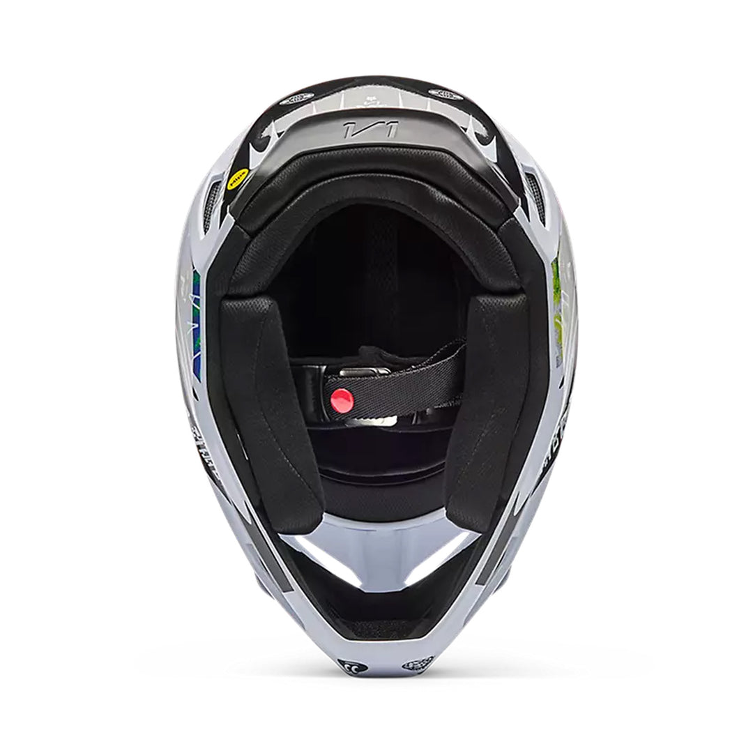 Fox Racing V1 Image Cosmo Helmet White/Black - Bottom Up View