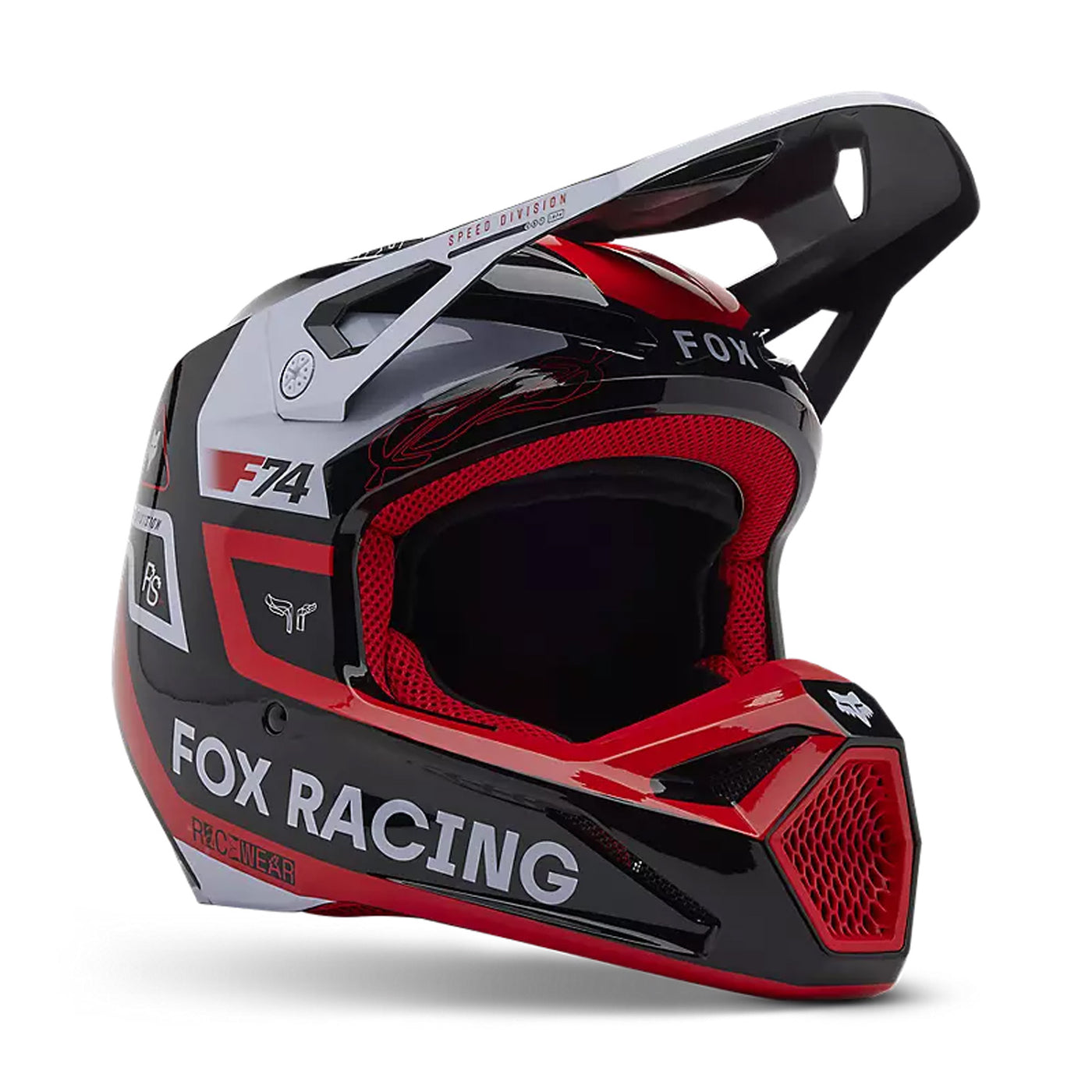 Fox Racing V1 Race Spec Helmet Fluorescent Red - Front Side View