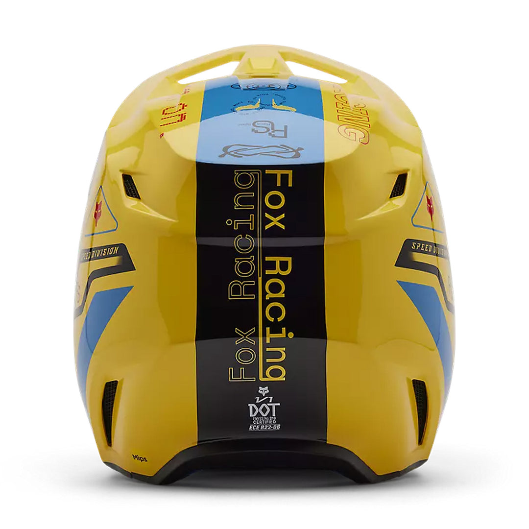 Fox Racing V1 Race Spec Helmet Pale Yellow - Rear View