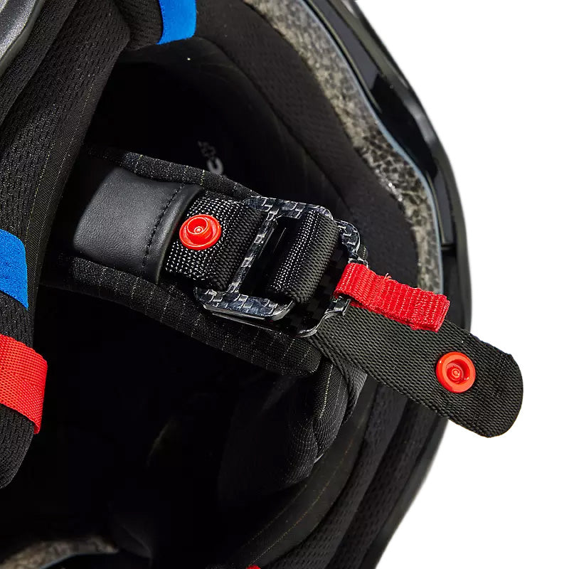 Fox Racing V3 RS Carbon Helmet Matte Black - Close-Up of Strap Buckle