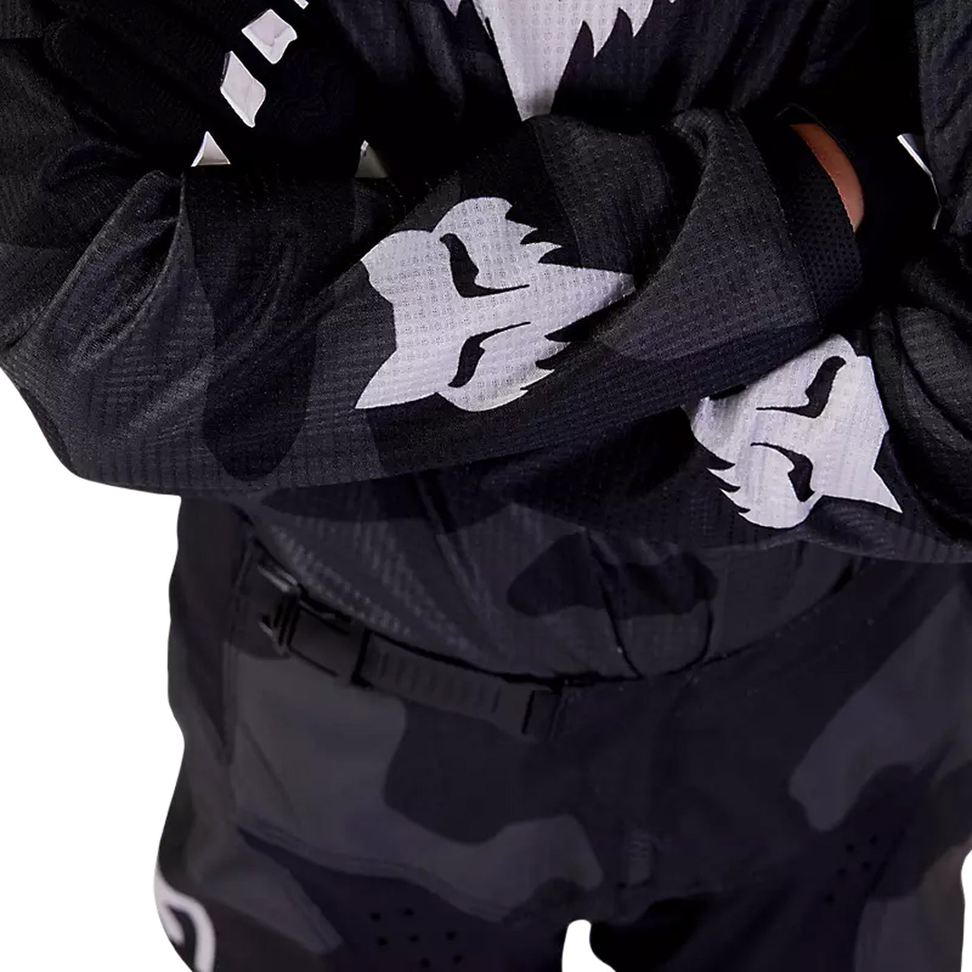 Fox Racing Youth 180 Bnkr Jersey Black Camouflage - Close-up of Sleeve Graphics