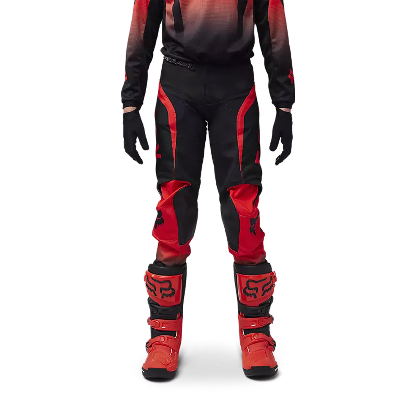 Fox Racing Youth 180 Lean Pants Fluorescent Red - Front View of Model Posing in Pants