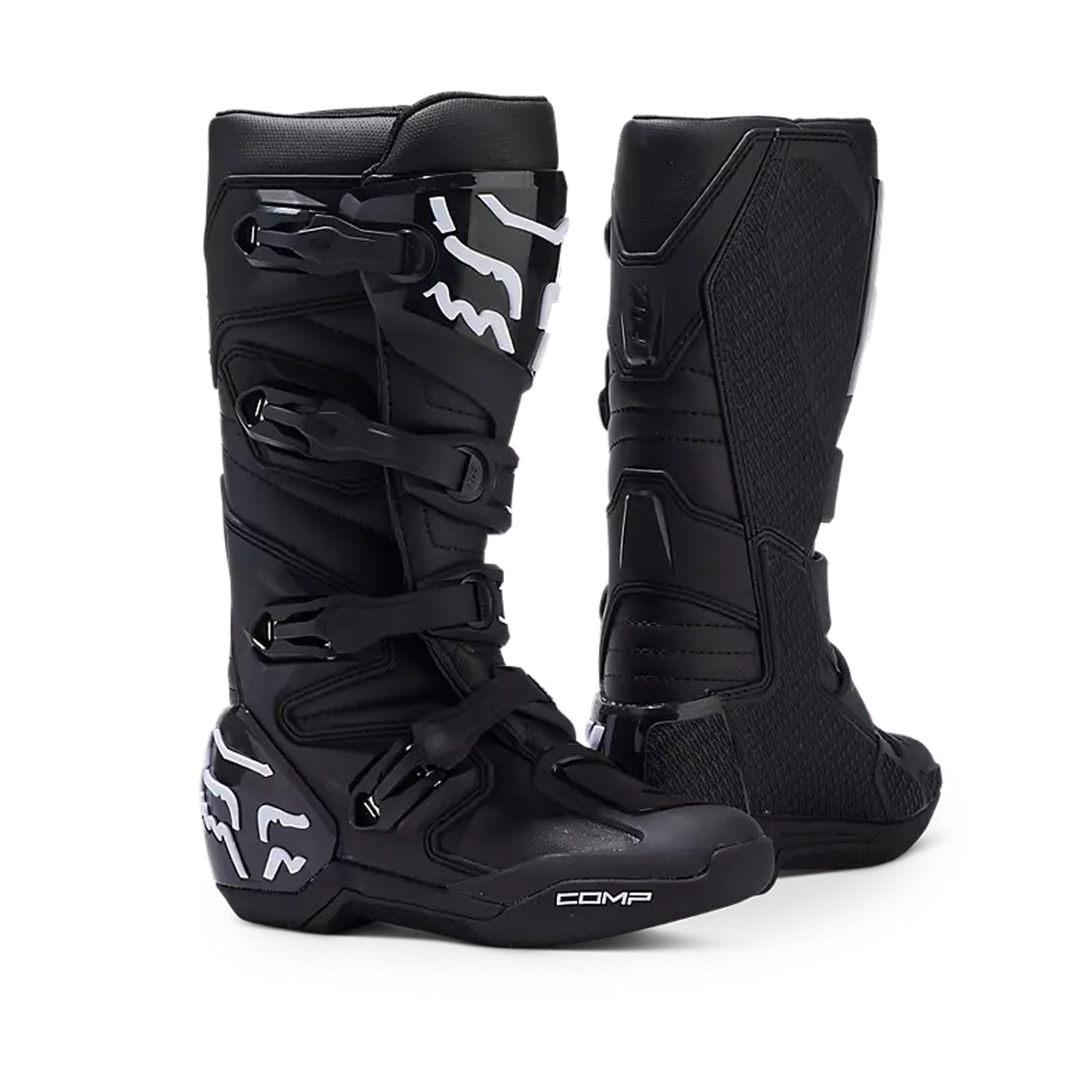 Fox Racing Youth Comp Boots Black - Front Side View of Pair