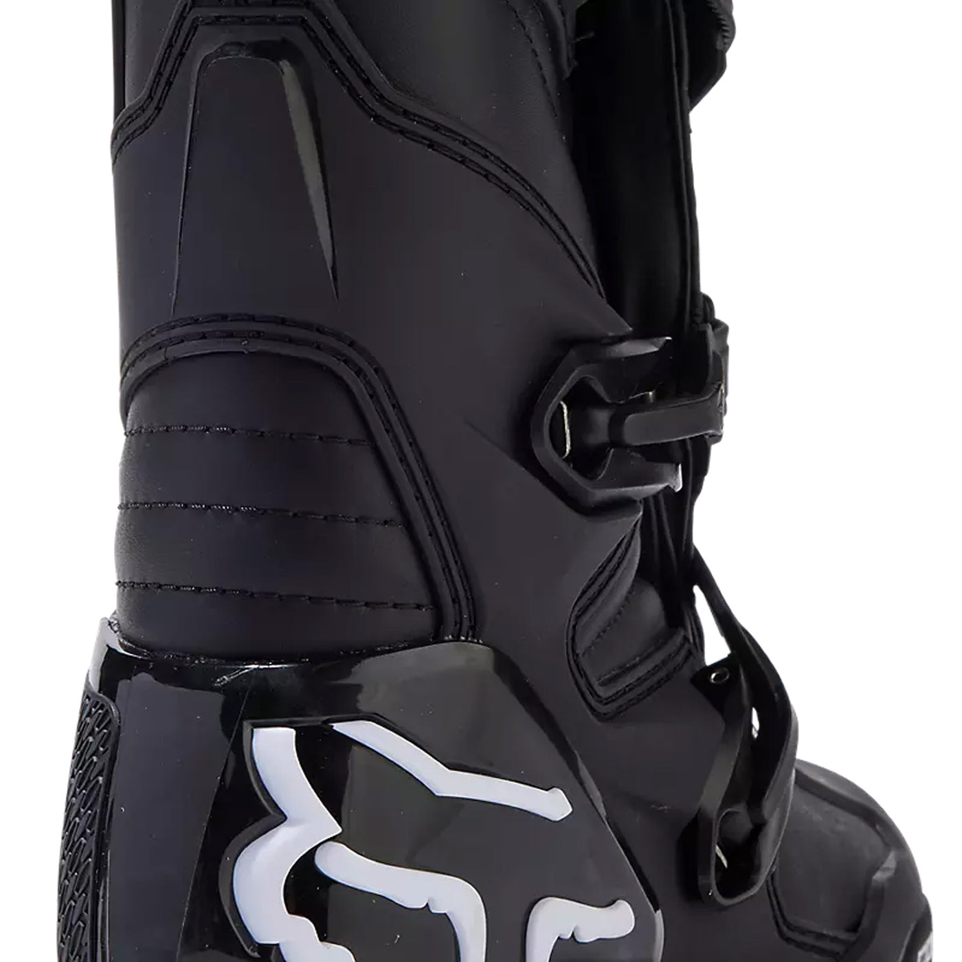 Fox Racing Youth Comp Boots Black - Close-Up Rear View of Buckles & Ankle