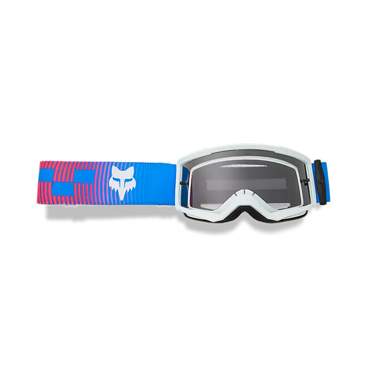 Fox Racing Youth Main Collect Mirrored Lens Goggles Blue/Pink - Front View with Strap Extended to One Side